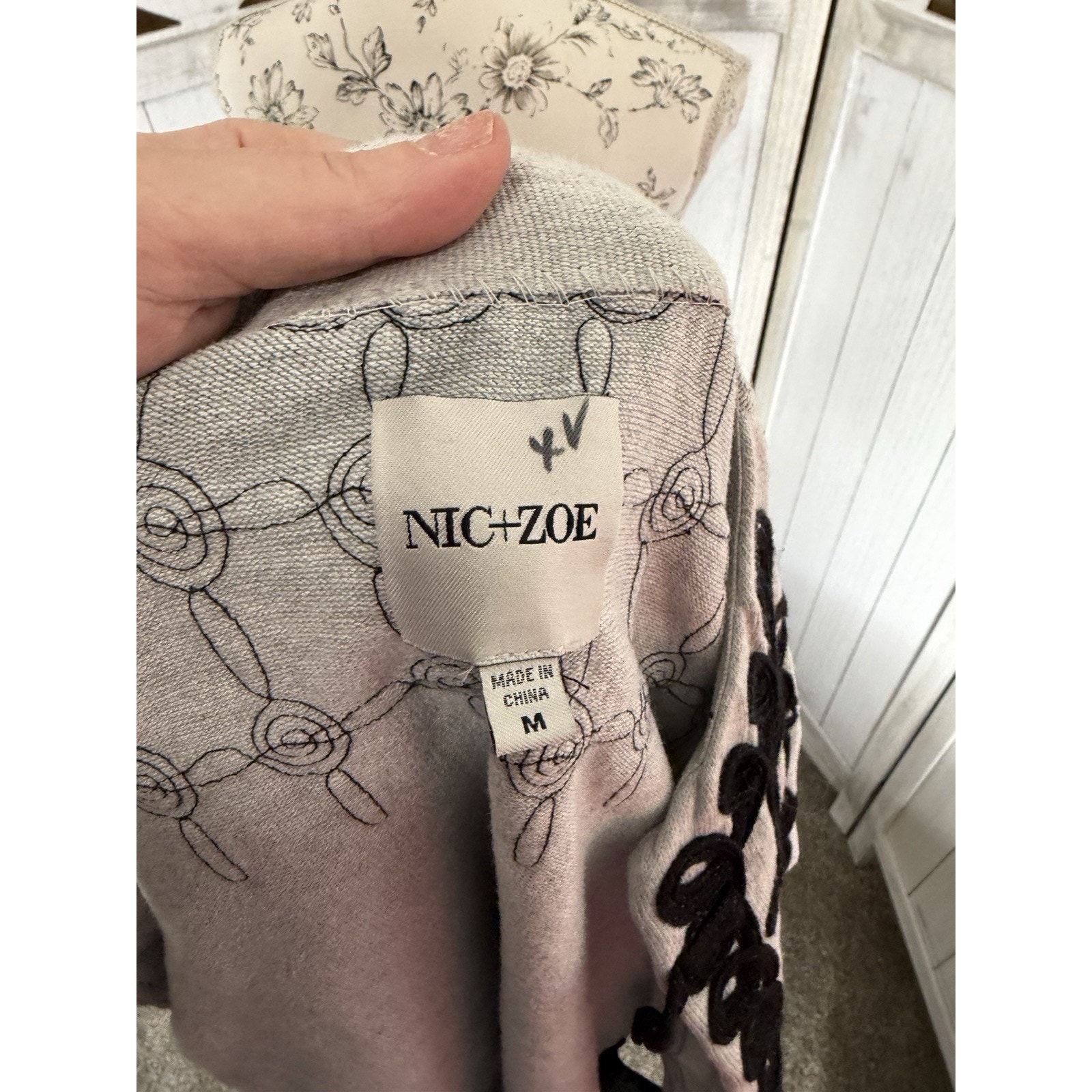 Nic+Zoe Romantic Soutache Knit Jacket Cardigan Gray Art To Wear Size Medium — image 5 of 7